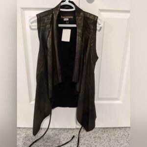 Bagatelle Women's (Medium) Brown Faux Suede Leather Vest With Waterfall Collar